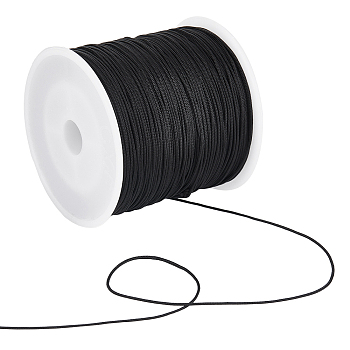 1 Roll Braided Nylon Thread, Chinese Knotting Cord Beading Cord for Beading Jewelry Making, Black, 0.8mm, about 100 yards/roll
