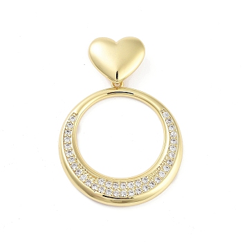 Rack Plating Brass Micro Pave Clear Cubic Zirconia Pendants, Long-Lasting Plated, Lead Free & Cadmium Free, Ring, 39mm, Hole: 4x7.5mm, ring: 31x28.5x3mm