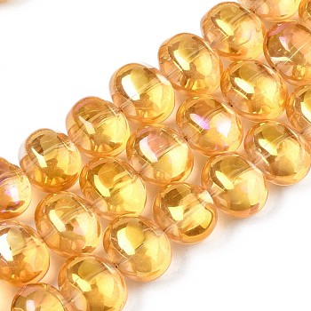 Electroplate Glass Beads Strand, AB Color, Oval, Dark Orange, 10.5~11.5x14x10mm, Hole: 1mm, about 57~59pcs/strand, 24.41 inch~ 25.20 inch(62~64cm)