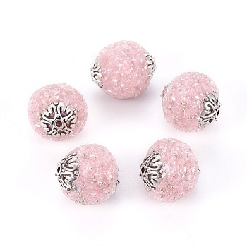 Handmade Indonesia Beads, with Metal Findings, Round, Antique Silver, Pink, 19.5x18.5~19mm, Hole: 1.5mm