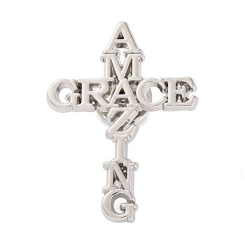 Faith Theme Zinc Alloy Brooch, for Clothes, Platinum, Amazing Grace Cross, 40x29.5mm