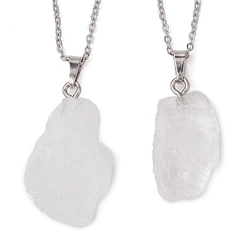 Natural Quartz Crystal Nugget Pendant Necklaces, with 304 Stainless Steel Cable Chains, 15.55~15.94 inch(39.5~40.5cm)