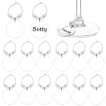 20pcs Acrylic Wine Glass Charms, Goblet Marker, with Brass Wine Glass Charm Rings, Flat Round, White, 65mm