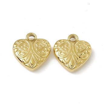 Vacuum Plating 201 Stainless Steel Pendants, Heart Charm, Real 18K Gold Plated, 16x15x4.5mm, Hole: 2mm
