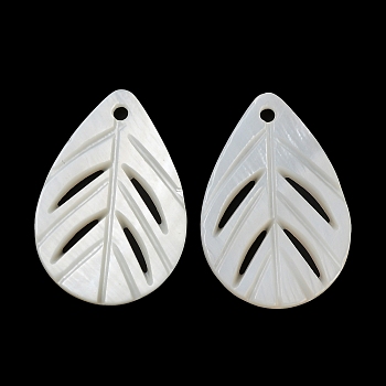 Natural Freshwater Shell Pendants, Leaf Charms, Seashell Color, 23x16x1.5mm, Hole: 1.2mm
