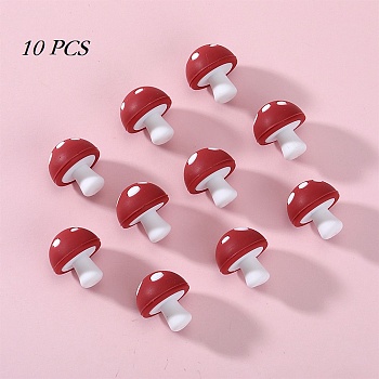 10Pcs Mushroom Silicone Focal Beads, Chewing Beads  For Teethers, DIY Nursing Necklaces Making, Red, 18mm, Hole: 2mm