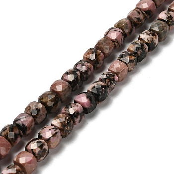 Natural Rhodonite Beads Strands, Faceted, Cube, 6.5~7.5x6.5~7.5x6.5~7.5mm, Hole: 1.2mm, about 57~58pcs/strand, 15.35''~15.55''(39~39.5cm)