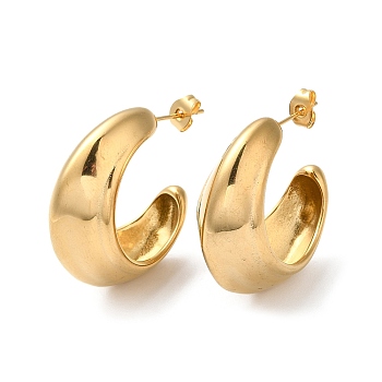 Ion Plating(IP) 304 Stainless Steel Round Earrings, Half Hoop Earrings, Real 18K Gold Plated, 31.5x15.5mm