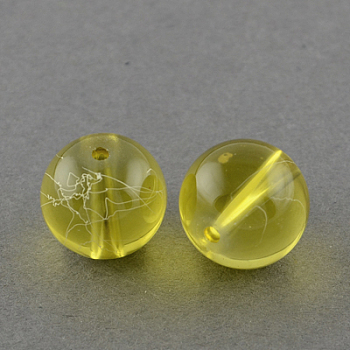 Drawbench Transparent Glass Beads Strands, Spray Painted, Round, Goldenrod, 6mm, Hole: 1.3~1.6mm, about 133pcs/strand, 31.4 inch