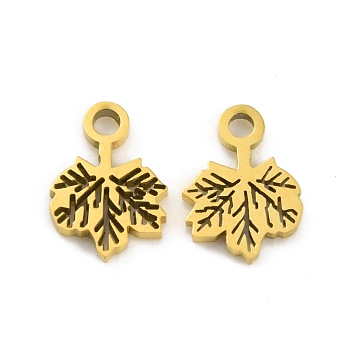 Ion Plating(IP) 304 Stainless Steel Charms, Laser Cut, Maple Leaf Charm, Real 18K Gold Plated, 9.5x6.5x1mm, Hole: 1.4mm