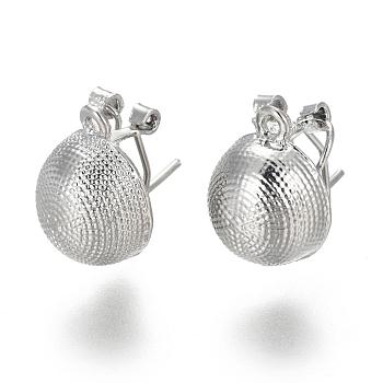 Alloy Stud Earring Findings, French Clip Earrings, with Loop, Half Round/Dome, Platinum, 17x13mm, Hole: 2mm, Pin: 0.8mm