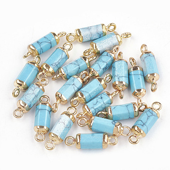 Electroplate Synthetic Turquoise Links connectors, with Iron Findings, Column, Golden, 20~21x5~6x5~6mm, Hole: 1.8mm