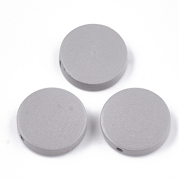 Painted Natural Wood Beads, Flat Round, Light Grey, 19~20x4~5mm, Hole: 2mm
