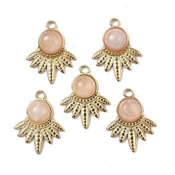 Natural Rose Quartz Pendants, Maple Leaf Charms, with Vacuum Plating Real 18K Gold Plated 201 Stainless Steel Findings, 23x18.5x5.5mm, Hole: 1.8mm