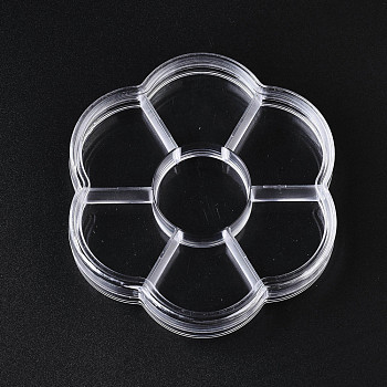 Polystyrene Bead Storage Containers, with 7 Compartments Organizer Boxes and Hinged Lid, for Jewelry Beads Earring Container Tool Fishing Hook Small Accessories, Flower, Clear, 10.3x9.65x1.9cm, compartment: 3.2x4.15cm and 3.4x3.4cm.