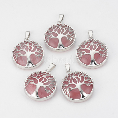 Platinum Flat Round Watermelon Stone Pendants