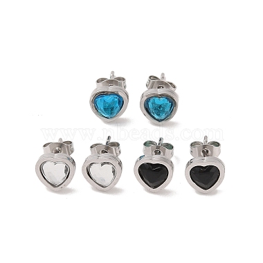 Mixed Color Heart 304 Stainless Steel Stud Earrings