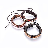 Braided Leather Cord Bracelets, with Waxed Cord, Mixed Color, 2-1/8 inch(5.5cm)~3 inch(7.5cm)(BJEW-F347-12)