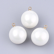 Eco-Friendly ABS Plastic Imitation Pearl Beads, with Brass Findings, Round, Golden, White, 13.5x10mm, Hole: 1.5mm(X-MACR-S367-C-07)