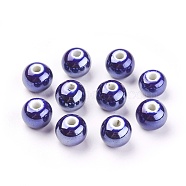 Handmade Porcelain Beads, Pearlized, Round, Dark Blue, 10mm, Hole: 2~3mm(PORC-D001-10mm-14)