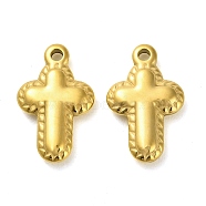 304 Stainless Steel Pendants, Cross Charm, Real 14K Gold Plated, 20x13x3.5mm, Hole: 2mm(STAS-L022-110G-02)