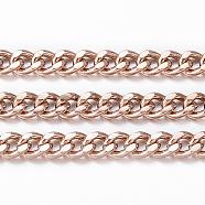 Ion Plating(IP) 304 Stainless Steel Curb Chains, Twisted Chains, Unwelded, with Spool, Faceted, Rose Gold, 3x2x0.6mm, about 32.8 Feet(10m)/roll(CHS-H009-29RG)