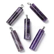 Natural Amethyst Pendants, Column Charms with Platinum Plated Brass Snap on Bails, 40.8~42x10~10.5mm, Hole: 7.2x4.2mm(G-E603-02P-01)