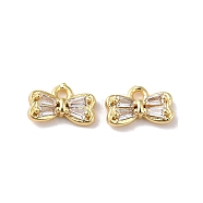 Brass with Glass Rhinestone Charms, Bowknot Charm, Real 18K Gold Plated, 5.5x9x3mm, Hole: 1.2mm(KK-B079-09G)