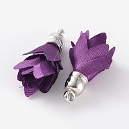 Polyester Flower Pendant Decorations, with Platinum Plated CCB Plastic Findings, Indigo, 31x7mm, Hole: 2mm(CCB-L004-02B)