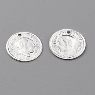 Brass Charms, Long-Lasting Plated, Coin Charms, Flat Round with Edward VII, 925 Sterling Silver Plated, 12.5x0.7mm, Hole: 1mm(X-KK-Z007-05S)