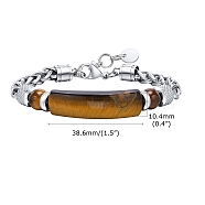 Natural Tiger Eye Curved Bar Link Bracelet, with Stainless Steel Wheat Chains, 8-1/4 inch(21cm)(PW-WG96930-02)