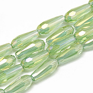 Electroplate Glass Beads Strands, Faceted Teardrop, Light Green, 9~9.5x4mm, Hole: 1mm, about 72pcs/strand, 25.98 inch(EGLA-Q099-C13)