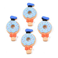 Opaque Resin Cabochons, Rubberized Style, Imitation Food, Donut with Hat & Bowknot, Bisque, 29.5~31.5x16.5~17.5x6mm(CRES-S308-021)