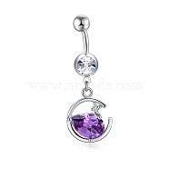 Piercing Jewelry, Brass Cubic Zirconia Navel Ring, Belly Rings, with 304 Stainless Steel Bar, Lead Free & Cadmium Free, Ring with Teardrop, Purple, Platinum, 40mm, Bar: 15 Gauge(1.5mm), Bar Length: 3/8"(10mm)(AJEW-EE0006-11)