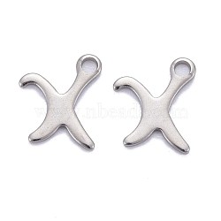304 Stainless Steel Pendants, Alphabet, Stainless Steel Color, Letter.X, 10.5x9x1mm, Hole: 1.5mm(STAS-Z023-X)