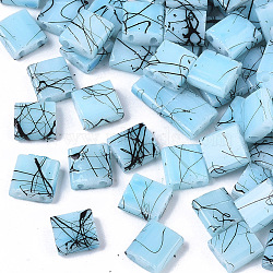 2-Hole Drawbench Glass Seed Beads, Opaque Spray Painted, Rectangle, Light Sky Blue, 5x4.5~5x2~2.5mm, Hole: 0.5~0.8mm(SEED-S023-43C-03)