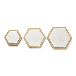 3Pcs 3 Sizes Bamboo with PU Leather Jewelry Display Tray Sets, Hexagon, Floral White, 11.5~17.2x10~15x1.8cm, 1pc/size(ODIS-B001-01)