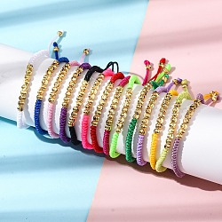 Polyester Cord Braided Bead Bracelets for Women, with Brass Beads, Long-Lasting Plated, Mixed Color, Inner Diameter: 1-7/8~2-5/8 inch(4.8~6.6cm)(BJEW-L698-01G)