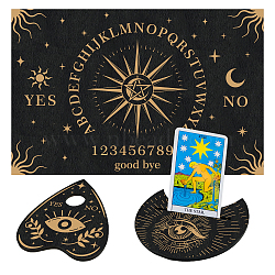 Custom Wood Board, Wooden Dowsing Divination Board, for Witchcraft Wiccan Altar Supplies, Rectangle & Moon & Heart, Moon Pattern, 96~200x80~300x4mm, 3pcs/set(DIY-WH0397-004)