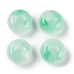 Two Tone Resin European Beads, Large Hole Beads, Rondelle, Spring Green, 13.5x8mm, Hole: 5mm(RESI-F055-09H)