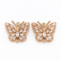 Brass Micro Pave Cubic Zirconia Links Connectors, Long-Lasting Plated, Butterfly, Light Gold, Clear, 18.5x20x4mm, Hole: 1.4mm(KK-R111-048-A)