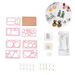 7Pcs 7 Style Plastic Clay Cutters Set, Oval & Round & Polygon & Star, with Iron Jump Ring & Earring Hook, Mixed Color, 107Pcs/set(DIY-B047-01)
