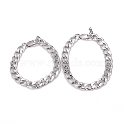 304 Stainless Steel Curb Chains Bracelets, Couple Bracelets, Stainless Steel Color, 8-1/8 inch(20.5cm), 9-1/8 inch(23cm), 2pcs/set(BJEW-JB06273)
