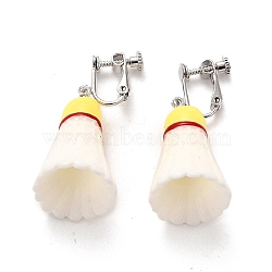 Resin Clip-on Earrings, with Platinum Iron Screw Clip Earring, Badminton, White, 44mm, Pin: 1.5mm(EJEW-Z015-10)