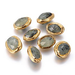 Natural Prehnite Beads, with Golden Plated Brass Findings, Faceted, Oval, 17~26x15~20x12~16mm, Hole: 0.8mm(G-F633-04D)