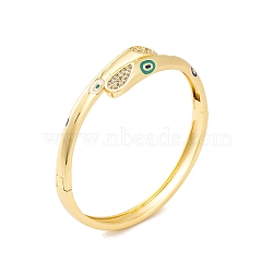 Brass Micro Pave Clear Cubic Zirconia Evil Eye Hinged Bangles with Green Enamel for Women, Real 18K Gold Plated, Inner Diameter: 2-1/8~2-1/4 inch(5.45~5.8cm), 5.5~13mm(BJEW-S147-03G)