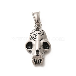 304 Stainless Steel Pendants, Skull Charm, Antique Silver, 31.5x18x8.5mm, Hole: 8.5x5mm(STAS-Z110-48B-AS)