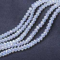 Electroplate Glass Beads Strands, Imitation Jade Beads, AB Color Plated, Faceted, Rondelle, Mint Cream, 10x8mm, Hole: 1mm, about 65~66pcs/strand, 20.8~21.2 inch(53~54cm)(EGLA-A034-J10mm-B06)