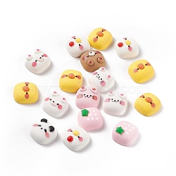 Opaque Resin Cabochons, Square with Cat & Chick & Hen & Bear, Mixes Shapes, Mixed Color, 17x17.5x8.5mm(X-RESI-G041-C10)