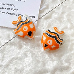 Handmade Porcelain Beads, Fish, Orange, 17x22x7mm, Hole: 1.7mm(PW-WG52263-05)